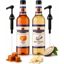 aklow akyoleticaret Kahve ve Kokteyl Şurubu Karamel Aromalı + Beyaz Çikolata Aromalı 70 cl + 2 Adet Pompa