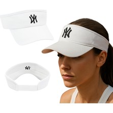 Şanal Vizör Şapka Ny Logolu Ayarlanabilir Pamuklu Tenis Golf Spor Şapkası Unisex Beyaz