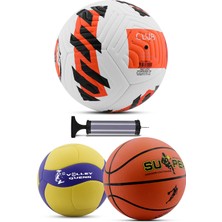 Şanal 4'lü Set Basketbol Voleybol Sert Zemin Club Futbol Topu Top Şişirme Pompası Seti KIRMIZI-018