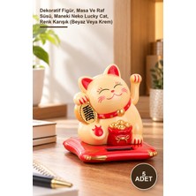 Yenilig 5 Adet Şans Kedisi – Dekoratif Figür, Masa ve Raf Süsü, Maneki Neko Lucky Cat, Renk Karışık (Beyaz Veya Krem)