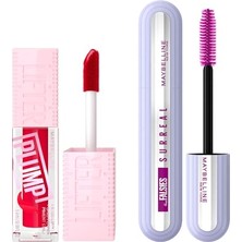 aklow akyoleticaret Lifter Plump Dudak Parlatıcısı 004 Red Flag & Falsies Surreal Maskara Makyaj Seti
