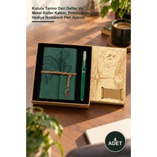 Yenilig 4 Adet Özel Tasarım Defter Kalem Seti – Kutulu Termo Deri Defter ve Metal Roller Kalem, Promosyon Hediye Notebook Pen Ajanda