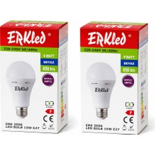 Erkled Erk 2096 Şarjlı LED Ampul 9W E27 Duy Beyaz Işık 850 Lümen 2 Adet