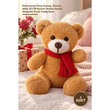 Yenilig 1 Adet Peluş Oyuncak Ayı – Kahverengi Peluş Kumaş, Kırmızı Atkılı 25 cm Sevimli Hediye Ayıcık, Hediyelik Plush Teddy Bear