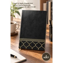Yenilig 5 Adet Siyah Deri Defter – Çizgili Iç Sayfa, Kapaklı Not Defteri, Hatıra Notebook, Baskıya Uygun, 21 cm x 15 cm