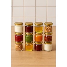 aklow akyoleticaret 40 ml Şeffaf Cam Kavanoz Seti, 12 Adet, Gold Metal Kapaklı