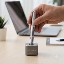 Şanal Mcstorey Premium Metal Kalem Standı, Alüminyum Masaüstü Kalem Tutucu, Ağır Tabanlı Tekli Kalemlik Organizer, Dolma Kalem, Roller Kalem ve Stylus Kalem Uyumlu, Ofis Masa Aksesuarı Gri