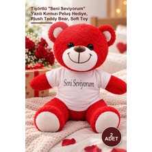 Yenilig 2 Adet Peluş Ayıcık – Tişörtlü "seni Seviyorum" Yazılı Kırmızı Peluş Hediye, Plush Teddy Bear, Soft Toy
