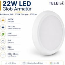 aklow akyoleticaret 22W 3000K Gün Işığı LED Glob Acil Durum Kitli Beyaz Armatür Ip 20 2000LM
