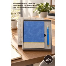 Yenilig 1 Adet Öğretmenler Günü Hediye Seti – Gri Desenli Kutulu Defter ve Metal Kalem, Vıp Notebook Pen Set, Kutulu Öğretmene Hediye