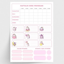 Şanal Bimotif Figürlü Isimlik, Ders Programı, Kalem ve Eşya Sticker Seti, Pembe 10 Sayfa