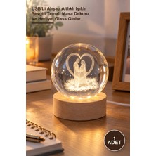 Yenilig 1 Adet Cam Küre – Usb'li Ahşap Altlıklı Işıklı Sevgili Temalı Masa Dekoru ve Hediye, Glass Globe