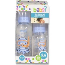 aklow akyoleticaret Erkek Bebek 2'li Cam Biberon Seti, Mavi, 250 ML+150 ml