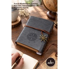 Yenilig 2 Adet Deri Anı Defteri – Pusula Motifli Kapak, Eskitme Suni Deri, Hatıra/nikah/sünnet, Notebook Journal