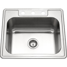 Şanal Houzer 2522-8BS3-1 Glowtone Serisi Üstten Monte Paslanmaz Çelik 3 Delikli Tek Kase Mutfak Lavabosu, 20 cm Derinlik