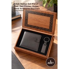 Yenilig 5 Adet Ahşap Kutulu Cüzdan ve Mat Siyah Anahtarlık – Erkek Hediye Seti Kişiye Özel, Deri Cüzdan Wallet, Metal Anahtarlık Keychain