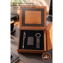 Yenilig 5 Adet Ahşap Kutulu Siyah Kalem Anahtarlık ve Mat Çakmak Seti – Ahşap Deri Kutu, Touch Pen Kalem, Metal Anahtarlık, Siyah Çakmak, Pen Keychain Lighter