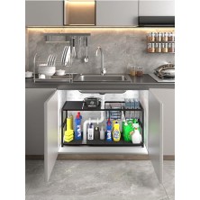 aklow akyoleticaret Siyah 2 Metal Sepetli Genişletilebilir ve Ayarlanabilir Raf Organizeri, Mutfak ve Banyo Için