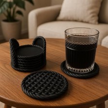 aklow akyoleticaret Bardak Altlığı ve Sepeti Dekoratif 7'lı Set, Hasır Desenli Bardak Altlığı, Bar, Oturma Odası ve Mutfak Için Dayanıklı Bardak Altlığı, Hiçbir Zararlı Madde Içermez (Siyah)