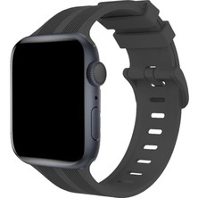 Techora Sale Apple Watch 38MM KR408 Çizgili Silikon Kordon - Koyu Gri