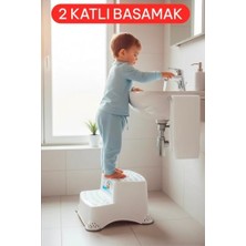 aklow akyoleticaret Herza House Kaydırmaz Çift Basamaklı Çocuk Taburesi ve Klozet Adaptörü Gri-Beyaz Tek Ebat