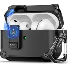 aklow akyoleticaret Airpods Pro 3 ile Uyumlu Manyetik Kilitli Zırhlı Kılıf - Darbeye Dayanıklı Koruyucu Kapak - Karabinalı Endüstriyel Tasarım