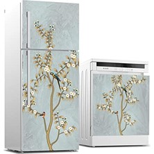 aklow akyoleticaret Buzdolabı ve Bulaşık Makinesi Beyaz Eşya Sticker Kaplama Kuş Ağaç