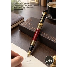 Yenilig 3 Adet Desenli Metal Roller Kalem – Kutulu Imza Kalemi Kahverengi Kutu, Gold Desenli Metal Pen, Vip Hediyelik
