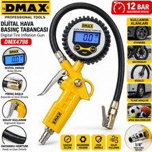 Marsilyan Dijital Hava Ölçme - Lastik Şişirme Tabancası 12 Bar Basınçlı - 1/4 Rekor DMX-4798 (4887)