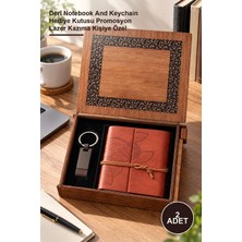 Yenilig 2 Adet Ahşap Kutulu Kahve Deri Defter ve Anahtarlık Seti – Deri Notebook And Keychain Hediye Kutusu Promosyon Lazer Kazıma Kişiye Özel
