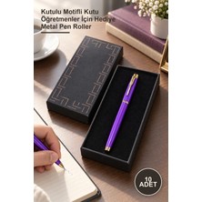 Yenilig 10 Adet Mor Metal Roller Kalem – Kutulu Motifli Kutu Öğretmenler Için Hediye Metal Pen Roller