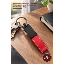 Yenilig 10 Adet Deri Metal Anahtarlık – Kırmızı Renk, Lazer Isim Yazılabilen Promosyon Anahtarlık, Kişiye Özel Keychain/key Ring