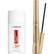 aklow akyoleticaret Telescopic Siyah Maskara ve Revitalift Clinical Spf 50+ Güneş Kremi, 50 ml Set