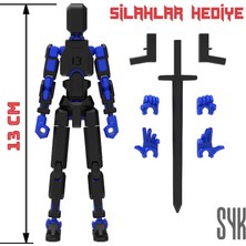 aklow akyoleticaret Robot 13 Dummy Siyah Mavi, Tüm Eklemleri Hareketli Aksiyon Figürü Oyuncak