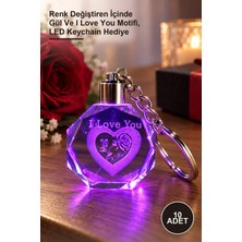 Yenilig 10 Adet Işıklı Kristal Anahtarlık – Renk Değiştiren Içinde Gül ve I Love You Motifi, LED Keychain Hediye