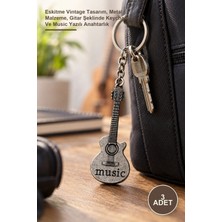 Yenilig 3 Adet Metal Gitar Anahtarlık – Eskitme Vintage Tasarım, Metal Malzeme, Gitar Şeklinde Keychain ve Music Yazılı Anahtarlık