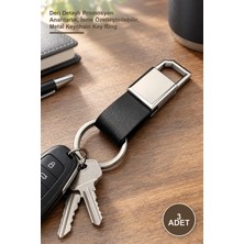Yenilig 3 Adet Siyah Gümüş Metal Anahtarlık – Deri Detaylı Promosyon Anahtarlık, Isme Özelleştirilebilir, Metal Keychain Key Ring