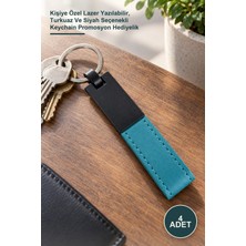 Yenilig 4 Adet Metal Başlıklı Deri Anahtarlık – Kişiye Özel Lazer Yazılabilir, Turkuaz ve Siyah Seçenekli Keychain Promosyon Hediyelik