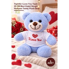 Yenilig 5 Adet Peluş Ayıcık – Tişörtlü I Love You Yazılı 25 cm Mavi Kalpli Sevgili Hediyesi Teddy Plush Bear