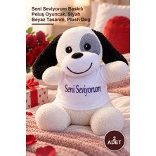 Yenilig 2 Adet Tişörtlü Sevimli Peluş Köpek – Seni Seviyorum Baskılı Peluş Oyuncak, Siyah Beyaz Tasarım, Plush Dog