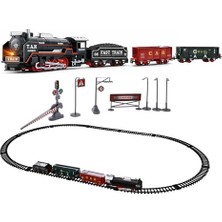 aklow akyoleticaret Oyuncak 23 Parça Işıklı Klasik Tren Takımı 105 cm 3 Farklı Ray Modeli Pilli Retro Kara Tren Otomatik On Aç Bırak