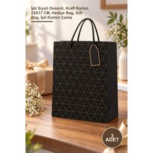 Yenilig 3 Adet Küçük Karton Hediye Çantası – Ipli Siyah Desenli, Kraft Karton 23X17 Cm, Hediye Bag, Gift Bag, Ipli Karton Çanta