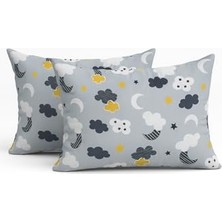 aklow akyoleticaret Yastık, Bebek Çocuk Kılıfı 35X45 (2 Adet) Gri Sarı Bulut Ay