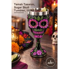 Yenilig 2 Adet 3D Day Of The Dead Şeker Kuru Kafa Desenli Çelik Kadeh – Temalı Tasarım, Sugar Skull Tumbler, 18 x 7 cm