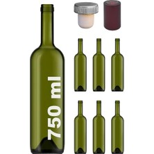 aklow akyoleticaret 750 ml Yeşil Şarap Şişesi, Sentetik Mantar Tıpalı ve Kapüşonlu, Boş Çukur Cam Şişe, 6 Adet