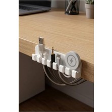 aklow akyoleticaret 7 Kablolu Yapışkanlı Kablo Şarj Yazıcı Pc Kablosu Tutucu Çalışma Masası Kablo Düzenleyici Organizatör (Beyaz)