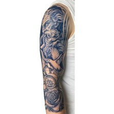 aklow akyoleticaret Zeus Asaleti Desenli Geçici Dövme, Tam Kol ve Bacak Kaplama, 1 Ay Kalıcılık, 47 cm