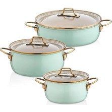 MSP EMY2402 Vintage Emaye Güveç 6 Parça Tencere Seti, 16-20-22 Cm, Granit Iç Kaplama, Indüksiyon Uyumlu, Kapaklı, Su Yeşili