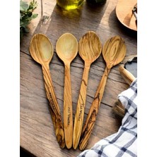 MSP Woodart 4 Adet 22 cm Zeytin Ağacı Tahta Kaşık Yemek Çocuk Mama Sahan Kaşığı