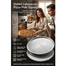 MSP 2'li Set Delikli Pizza Tepsisi, 28CM Paslanmaz Çelik Lahmacun Pide Tabağı, Orta Boy Çıtır Pişirme Ikilisi 721314
